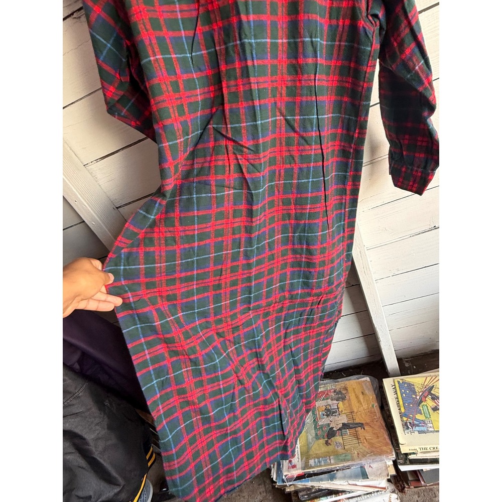 LL Bean Vintage Flannel Nightgown Red Green Plaid Long Sleeve Sleep Dress Womens - Picture 6 of 6